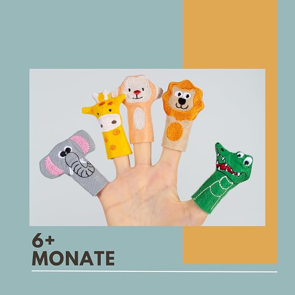 Set di bambole da dito con animali selvatici, 5 pezzi, a partire dai 6 mesi, in feltro colorato per neonati e bambini piccoli, giocattolo safari, per promozione precoce e fantasia, set di bambole - 4