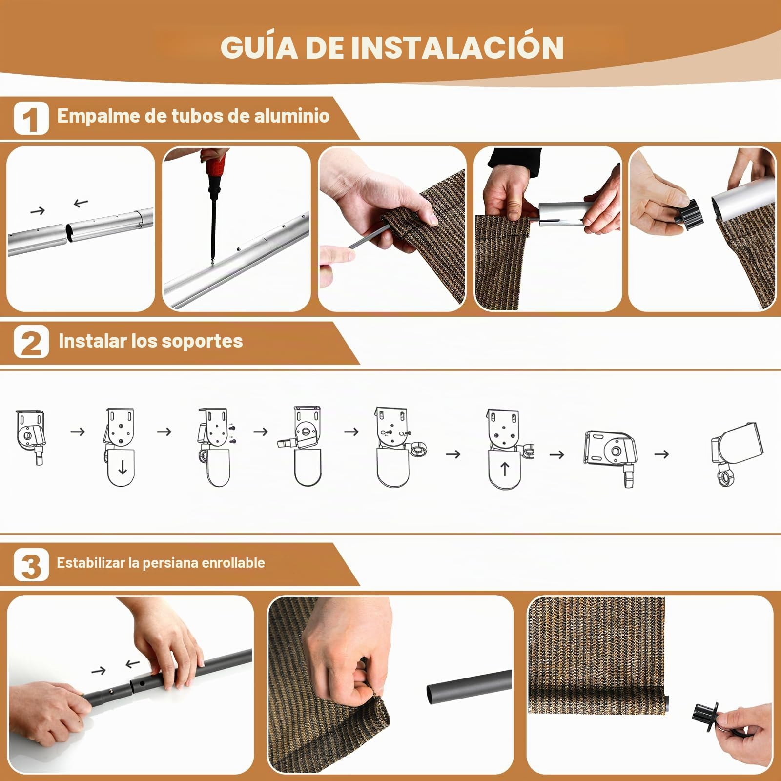 LIFERUN Toldo vertical de 180 x 180 cm, toldo vertical, HDPE para pérgola de terraza, toldo de balcón, tubo de aluminio con manivela inalámbrica, para balcón, terraza, jardín, marrón, 1 unidad