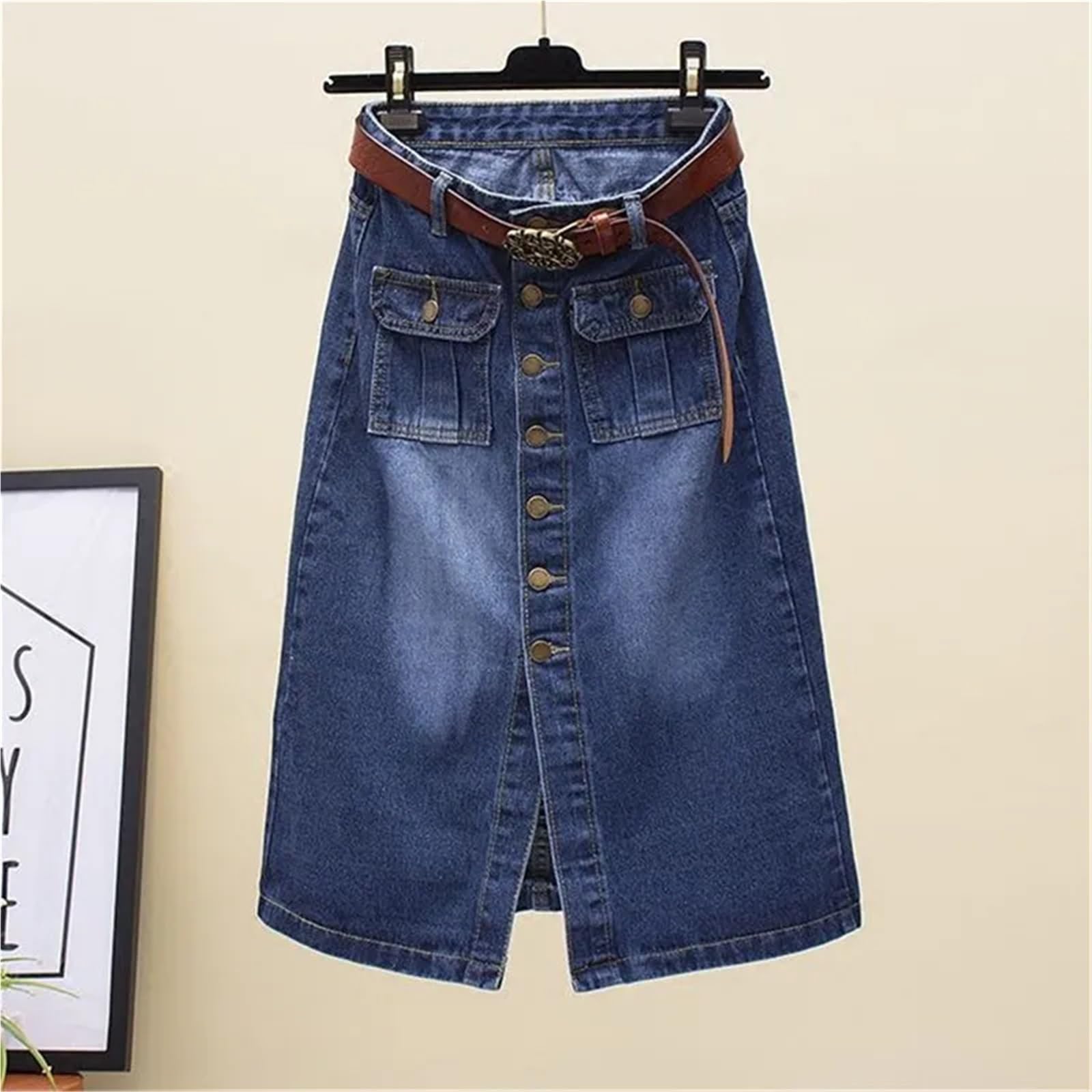 Gonne Longuette in Denim con Spacco Frontale da Donna Primavera Autunno per L'uso Quotidiano E per I Viaggi