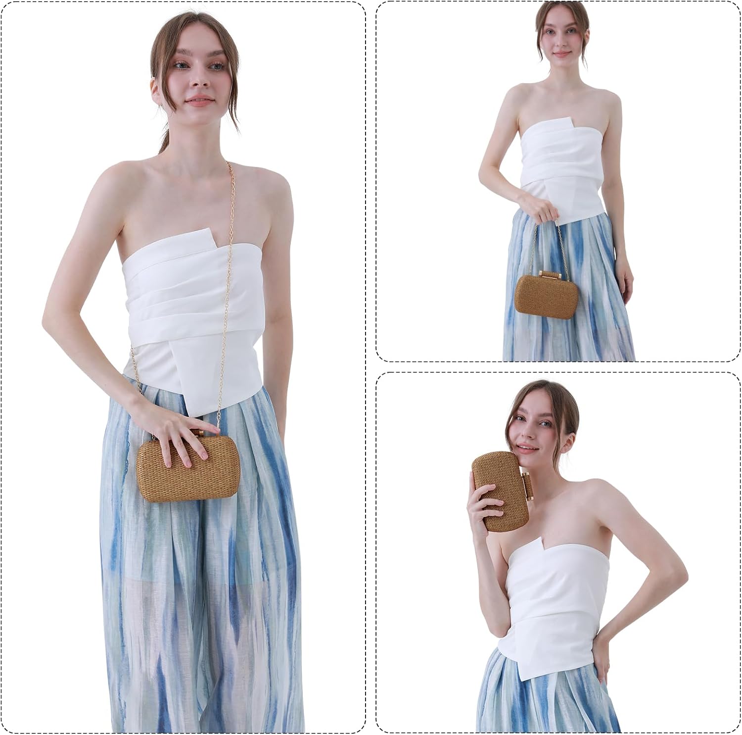 Straw Clutch Purse for Women, Hand-Woven Wicker Evening Handbag, Raffia Party Wedding Beach Bag for Summer - Image 5