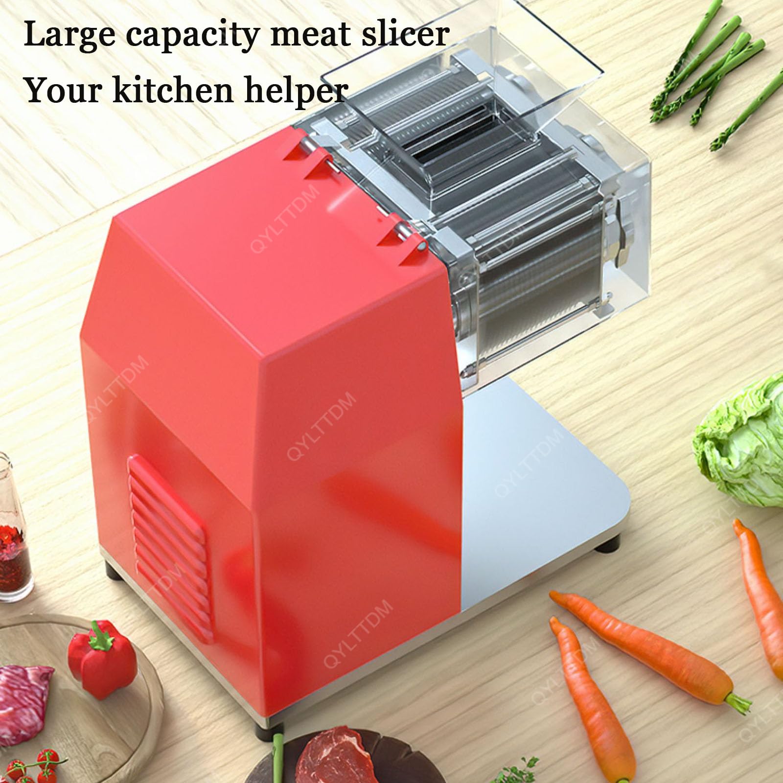 Generico Affettatrice e tagliacarne Professionale da 1100 W con Apertura Verticale, in Acciaio Inossidabile, con Lame Rimovibili, per Cucina Domestica (3,5 Pollici) (2,5 Pollici)
