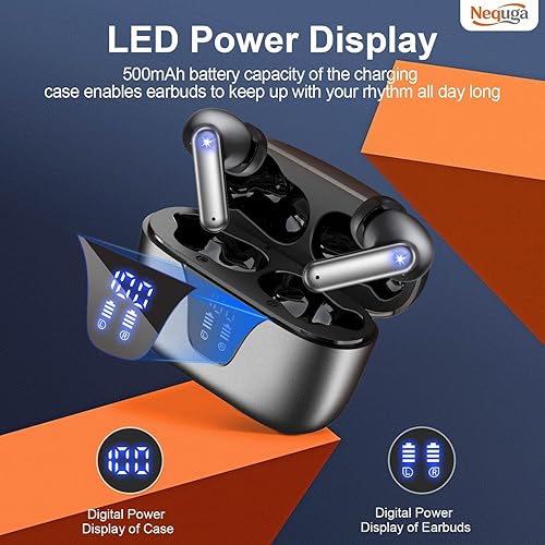 Miniatura 2 de Auriculares inalámbricos Bluetooth, auriculares de reproducción de 50 horas con micrófono, funda de carga con pantalla digital LED, IPX7