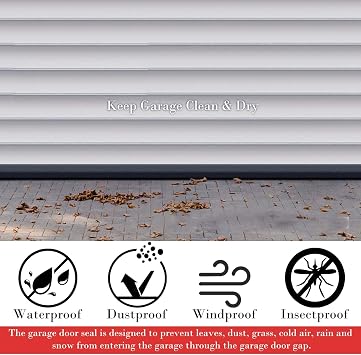 3m Universal Garage Door Seal, Self-Adhesive Garage Door Draught Excluder, Garage Door Bottom Weather Stripping Strip with Nails, Waterproof Keeping Garage Clean