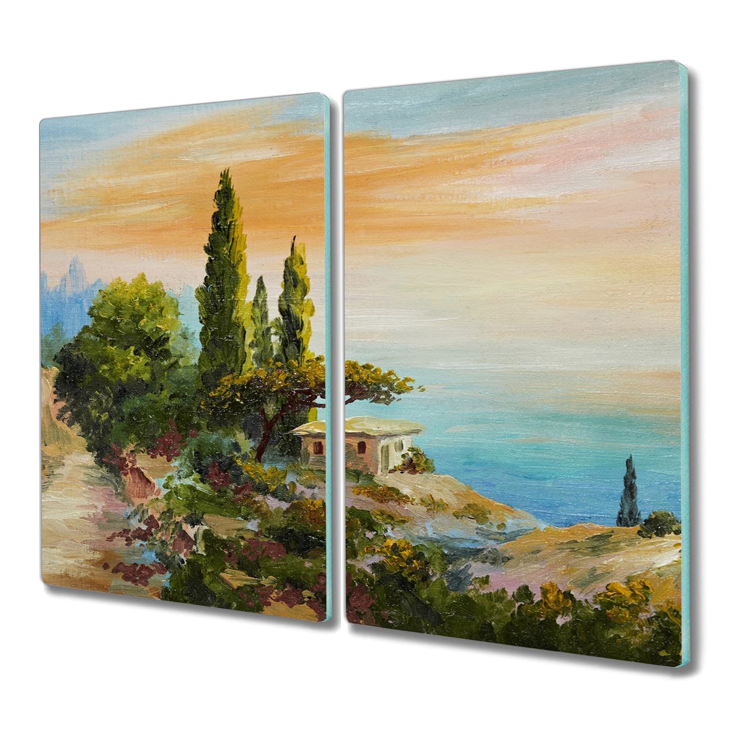 Verre de sécurité induction Coloray avec impression artistique paysage marin crépuscule