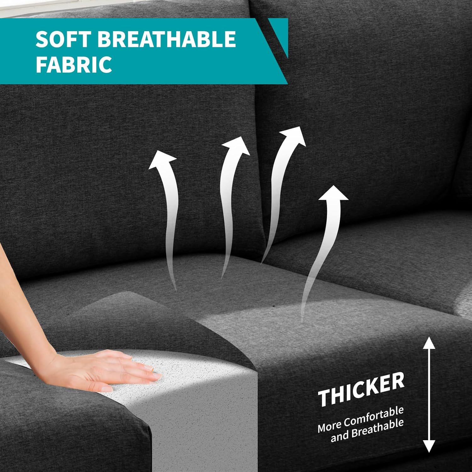 BALUS 5 Seater L Shaped Sectional Sofa for Living Room, 107" W Oversized Corner Sofa Couch Set with 2 Pillows, Upholstered Linen Sofas with Solid Wood Base and Metal Legs, Easy Assembly - Dark Grey