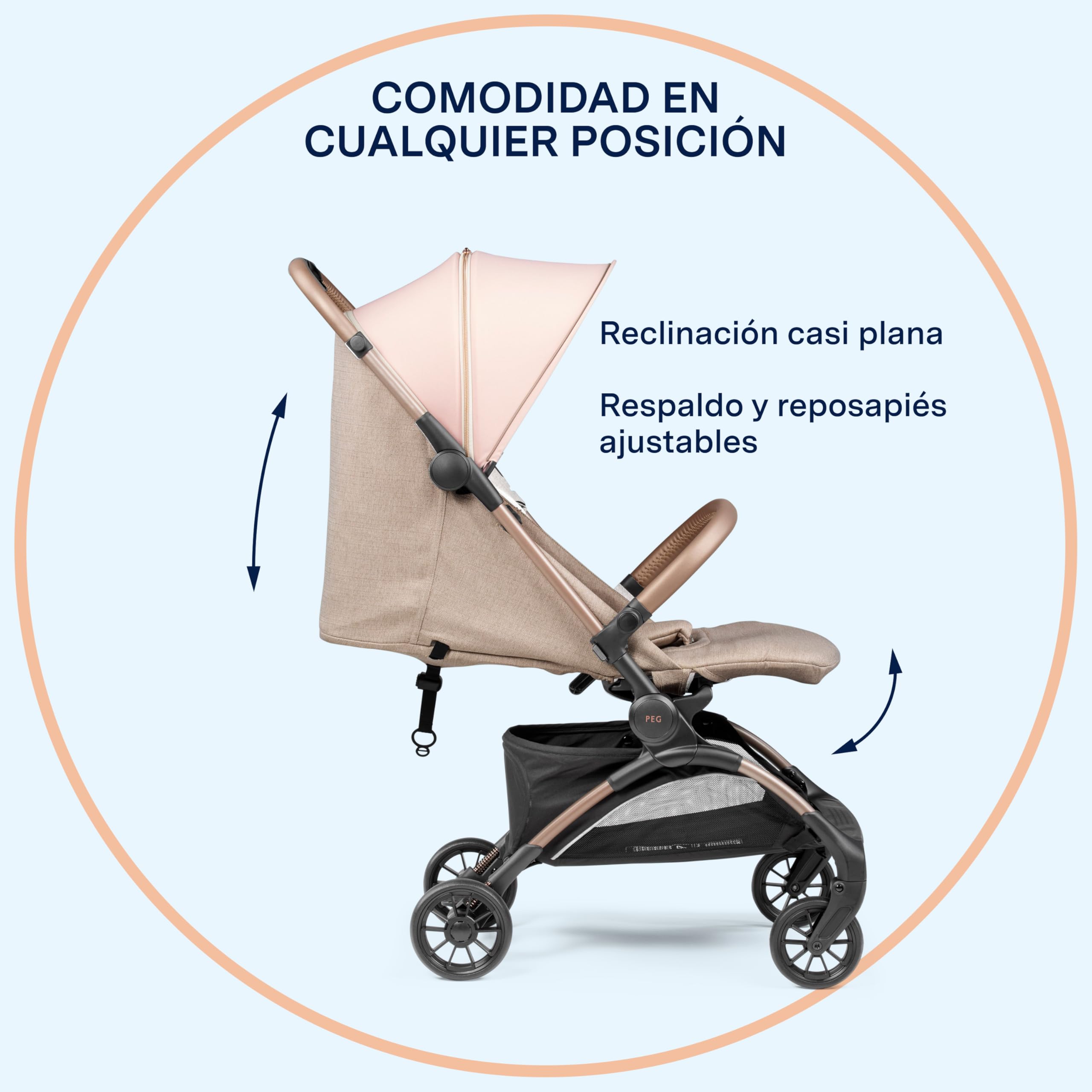 PEG Cochecito Ligero Volo con Burbuja de Lluvia, Apto Avión, Compacto, Equipaje de Mano, Desde Recién Nacido hasta 22 kg, Bolsa de Viaje Incluida, Mon Amour