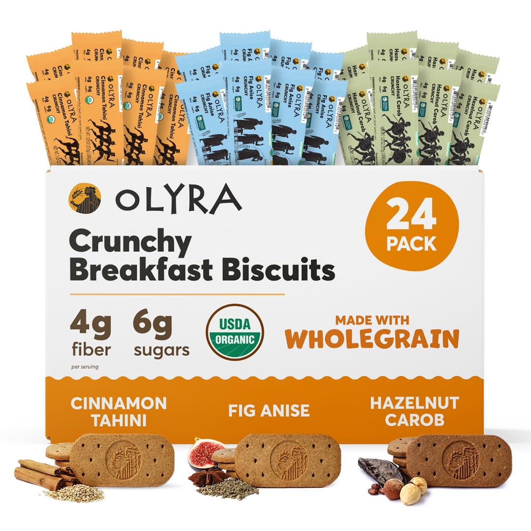 OlyraOrganic Breakfast Biscuits - Variety Pack - Healthy Snacks for Adults - Office Snacks - Healthy Cookies - High Fiber Snack - Natural Energy Breakfast Biscuit 24 PacksUSDA Organic