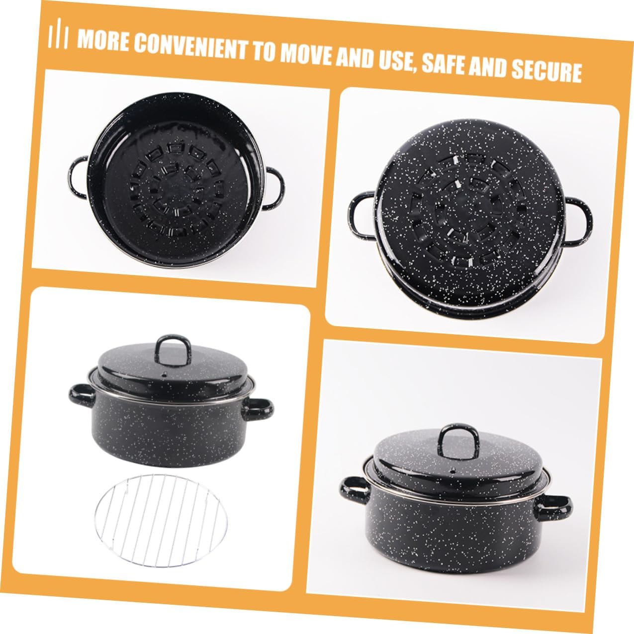 Enameled Roasting Pan with Lid and Double Handles High-temperature Resistant Cooking Pot for Roasting Sweet Potatoes and Meat Oven Baking Dish for Garden Parties and Camping