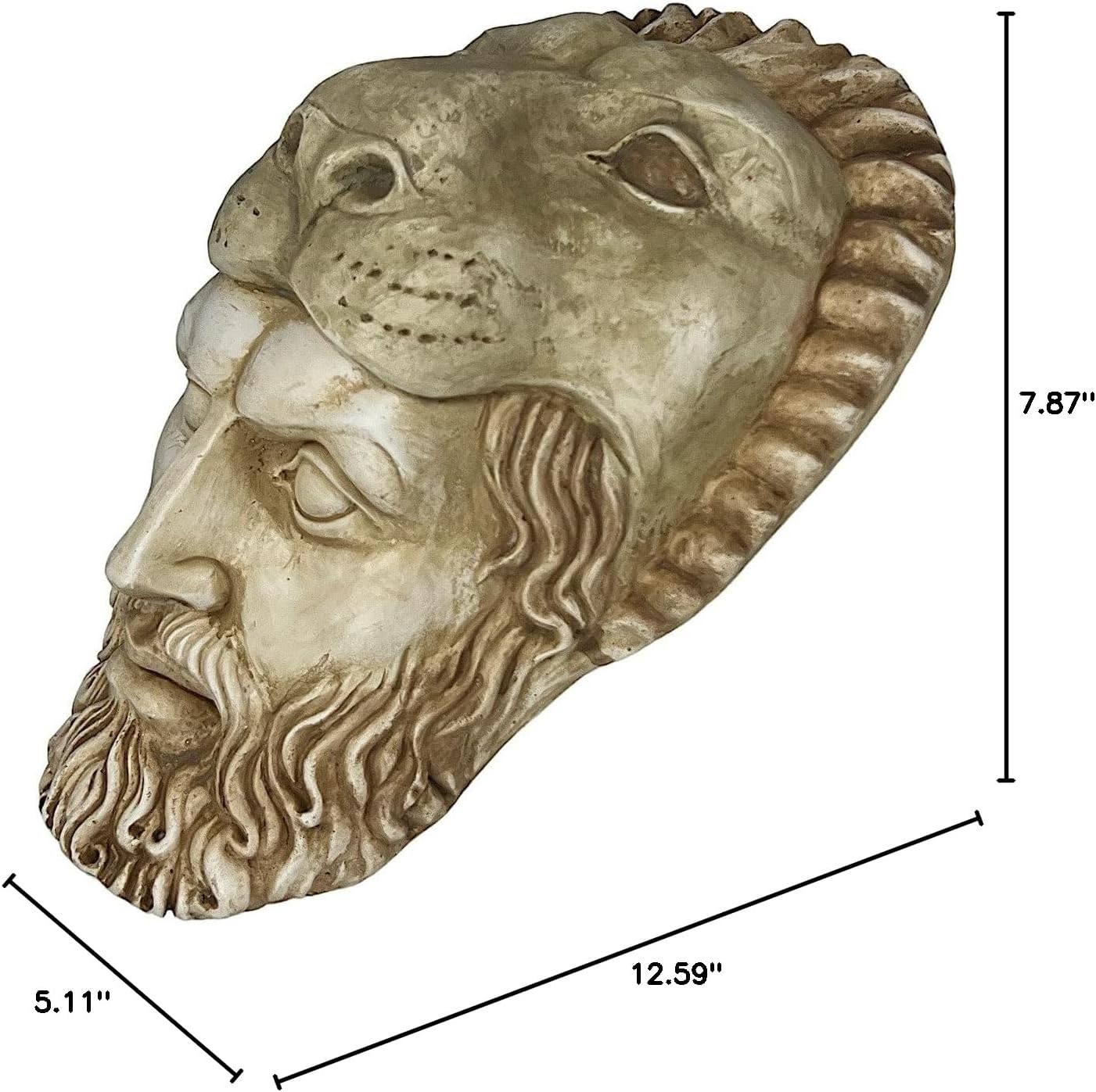 Hercules Lion Head Mask Sculpture Wall Decor Bas Relief Cast Stone Handpainted