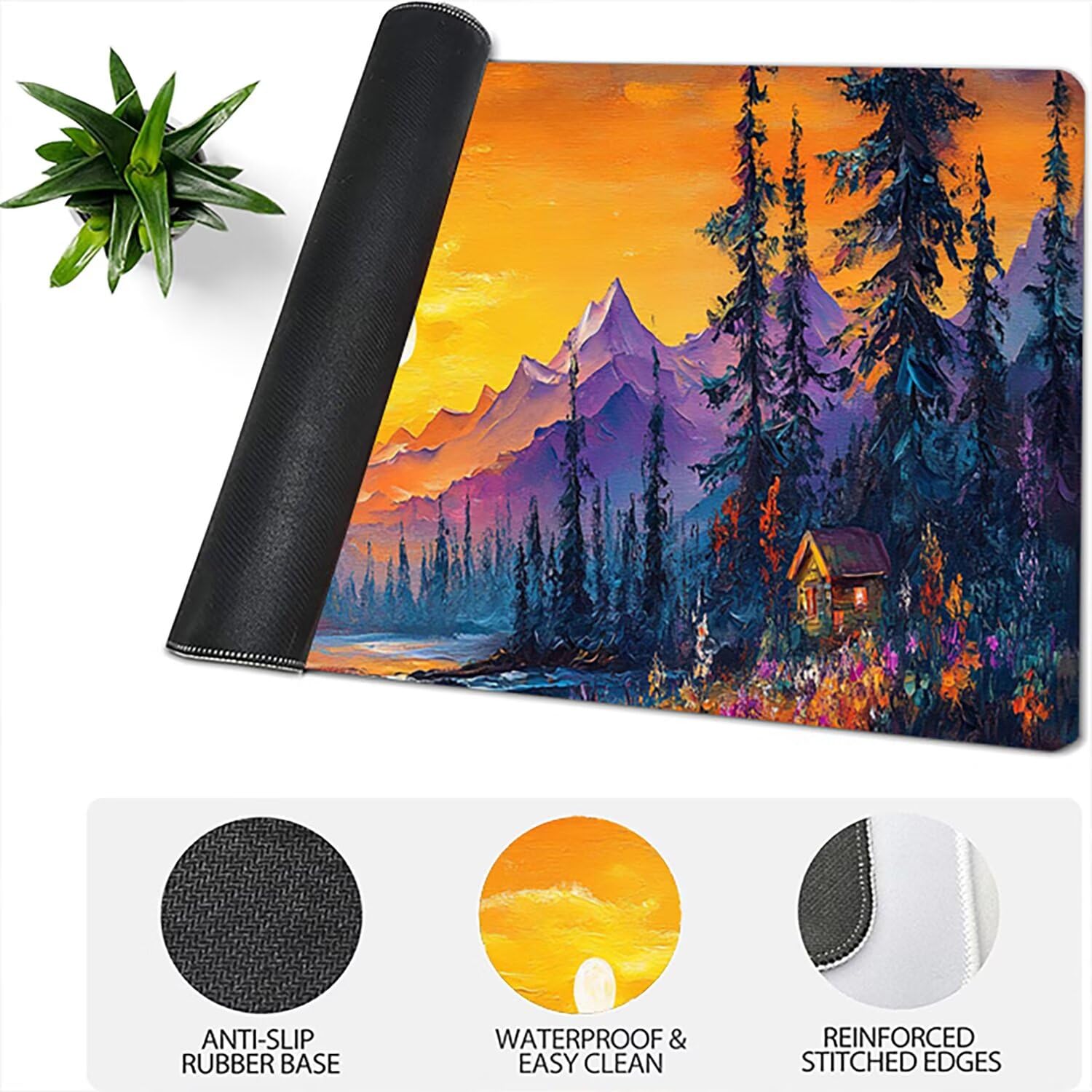 Lejnlnng Podkładka pod mysz do gier XXL, 160 x 80 cm, zachód słońca, wodoodporna podkładka pod mysz XL Krajobraz, antypoślizgowa gumowa podkładka pod mysz z przeszytymi krawędziami, do biura, nauki