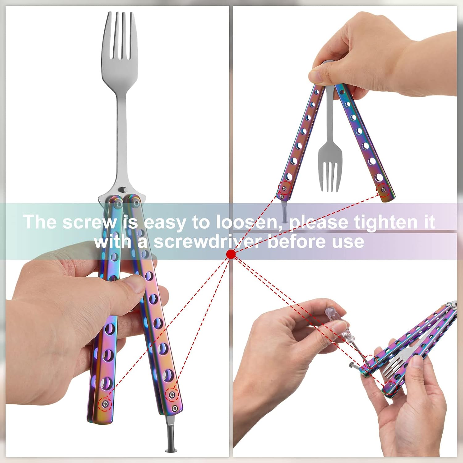 Eaasty 3 Pieces Butterfly Comb,Fork and Spoon Set,Tactical Stainless Steel Folding Butterfly Spoon for Camping Hunting Travel Outdoor