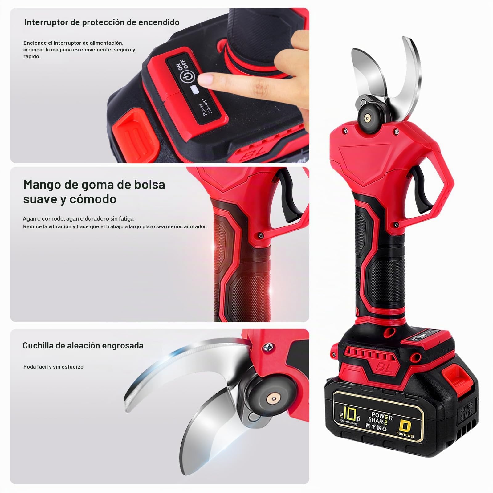 Tijeras de Podar Eléctricas, Tijeras de Podar con Baterías 2x3000mAh, Tijeras de Poda de 40 mm con Display, Tijeras de Podar con Motor Brushless para Jardinería