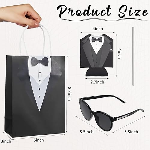 Miniatura 2 de 8 juegos de regalos para padrinos de boda, incluye bolsas de regalo para padrinos de boda, gafas de sol, fundas de botella de neopreno, pajitas de