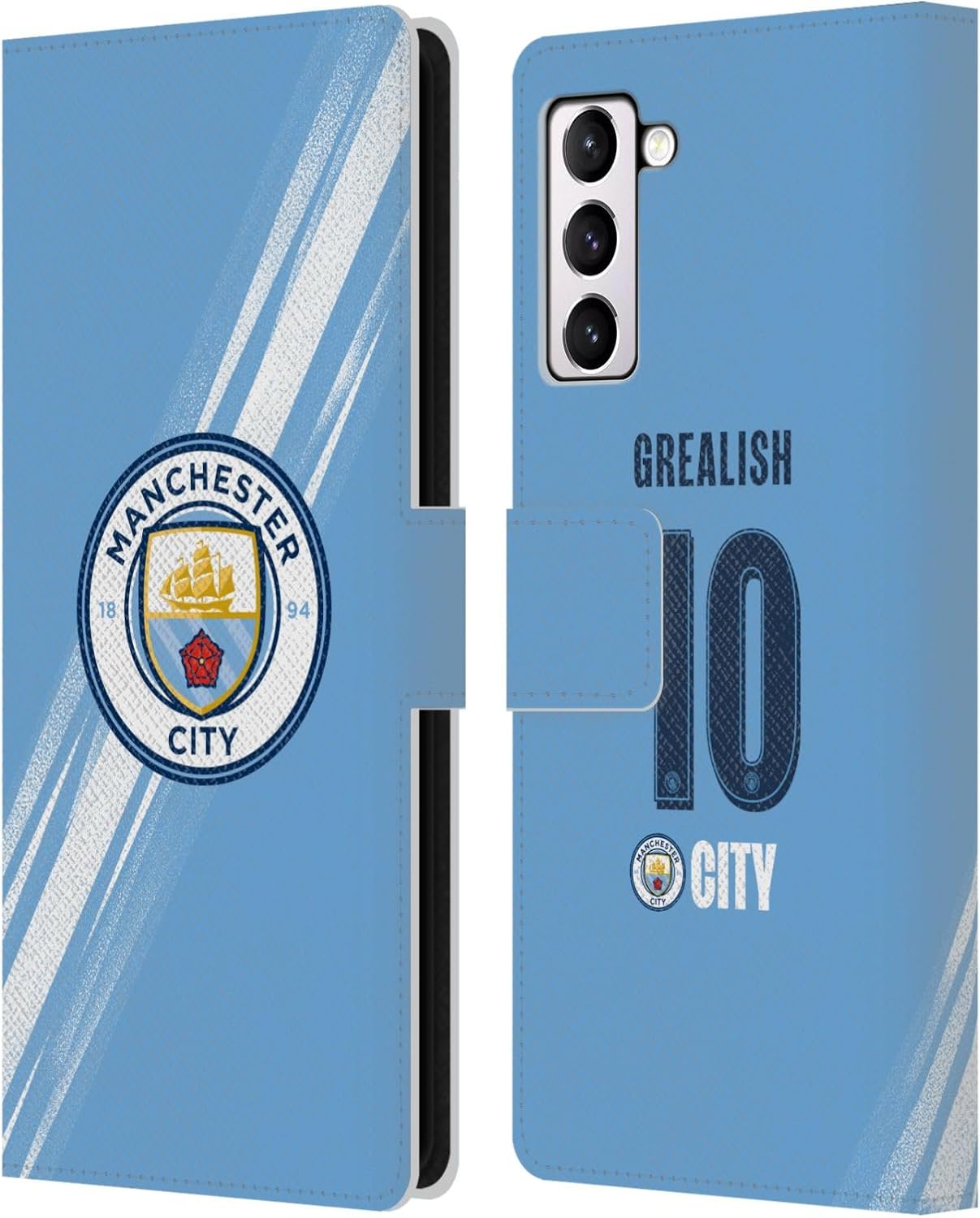 Head Case Designs Officially Licensed Manchester City Man City FC Jack Grealish 2025/26 Players Home Kit Leather Wallet Case Compatible with Samsung Galaxy S21+ 5G