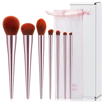 7Pcs Pink Makeup Brushes Set Professional, Face Foundation Brush, Eye Brush, Essential Beauty Tools for Travel for Beginners by YUESHENNAN