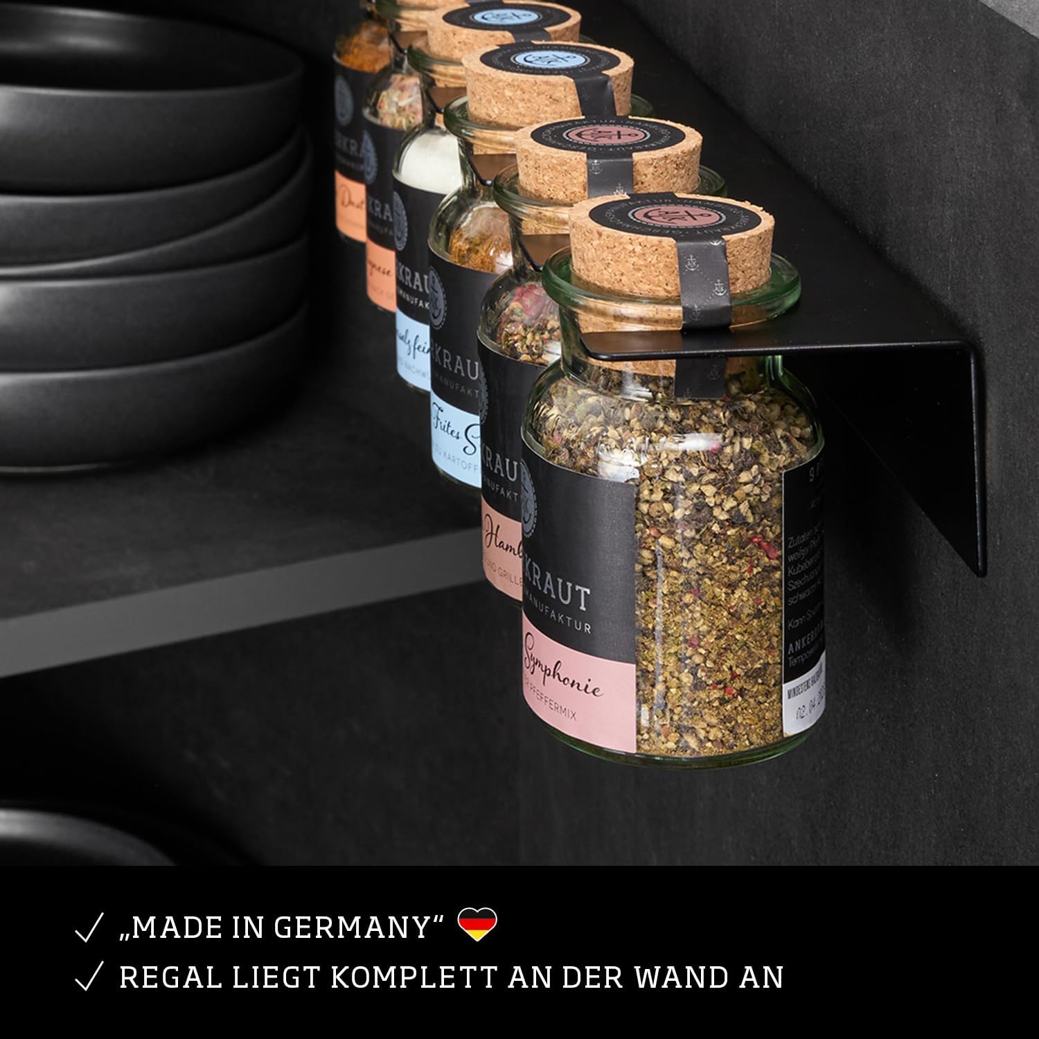 Ankerkraut 6 Spice Rack, Spice Organiser Made of Metal, Original Suitable for 6 x Spice Jars, Easy Assembly, Includes 2 x Dowels and Screws, Made in Germany