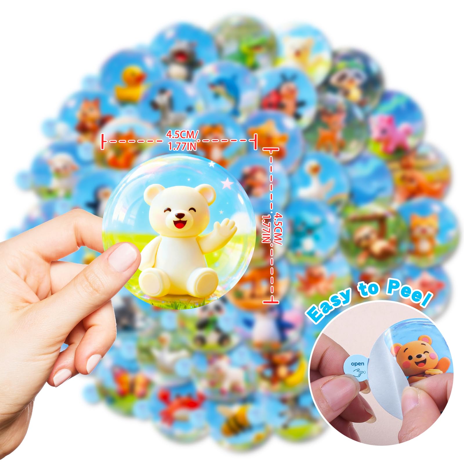 Anboor Stickers for Water Bottles, 50PCS Waterproof Vinyl Cute 3D Animal Sticker for Laptop Luggage Skateboard Teens Adults - 4