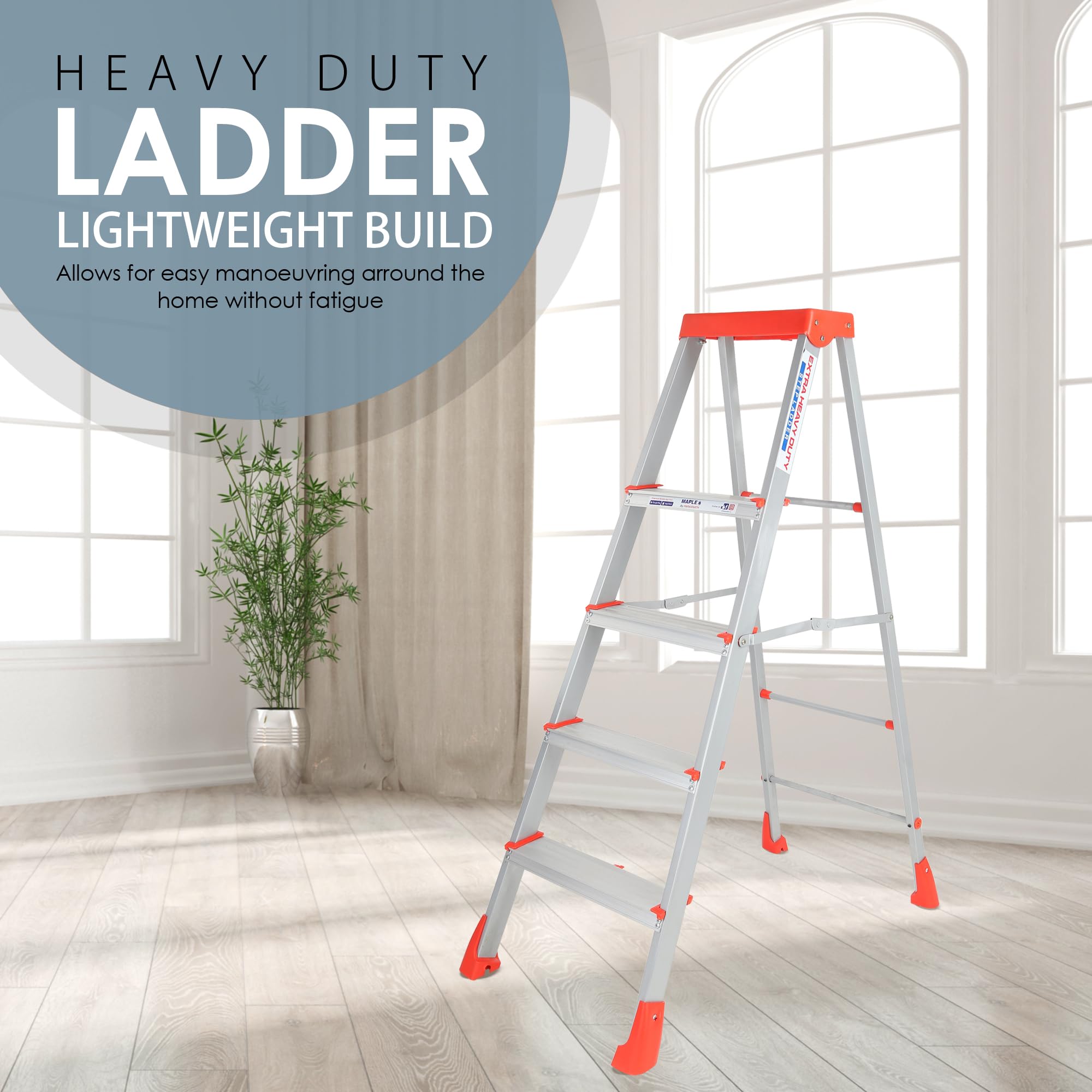 PARASNATH 4-Step EasyDay Ladder Orange Silver | Aluminium Folding Step Ladder with Reliable Steps and Convenient Tool Tray | Durable and Safe | 6-Year Manufacturer Warranty | Made in India