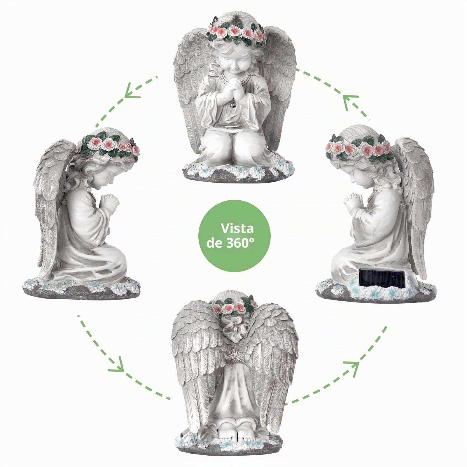 Betender - Estatua solar para jardín (LED, 20,5 cm, estilo 1) | La luz LED se ilumina automáticamente en la oscuridad, resistente a la intemperie para cementerio, jardín y terraza