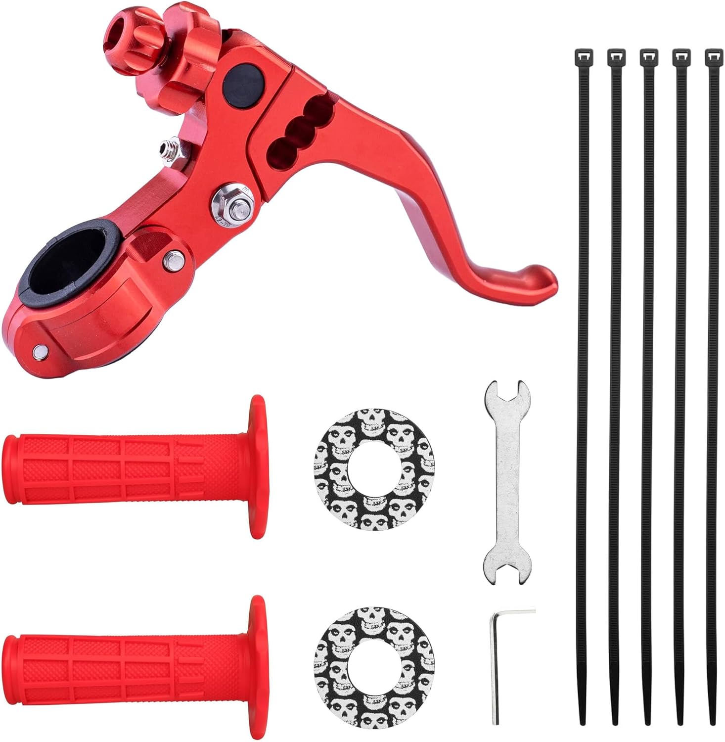 PRO CAKEN 7/8" 22mm Universal Motorcycle CNC Short Stunt Clutch Lever Clutch Handlebar with Grips Donuts for Most Motorcycles Dirt Bike-Red