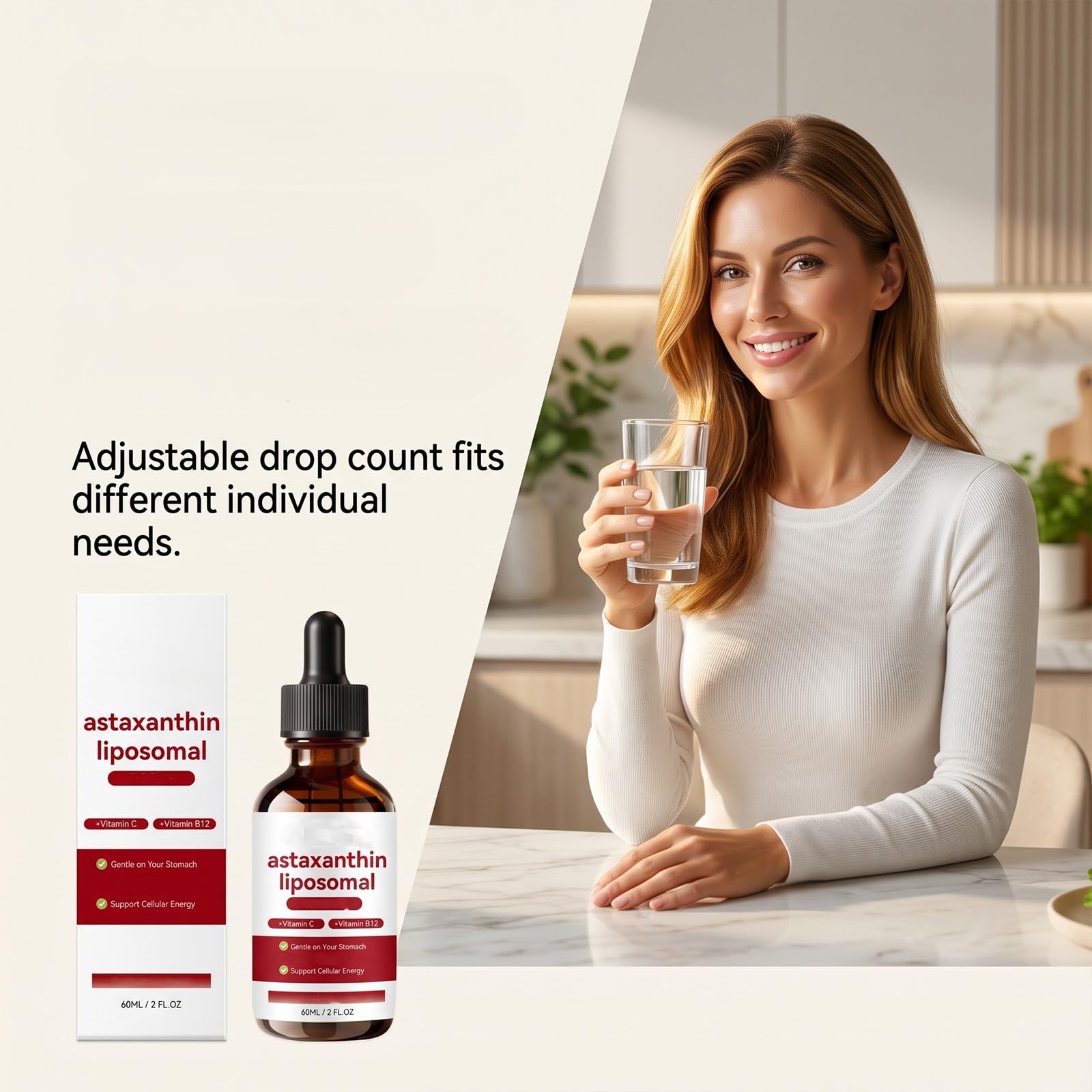 Liposomales Astaxanthin Liquid – Haut- und Augenunterstützung, 2 FL OZ | Frische Mikroalgenquelle – Vitamin C und E – unterstützt das Immunsystem, die Vitalität, gentechnikfrei, glutenfrei, alkoholf