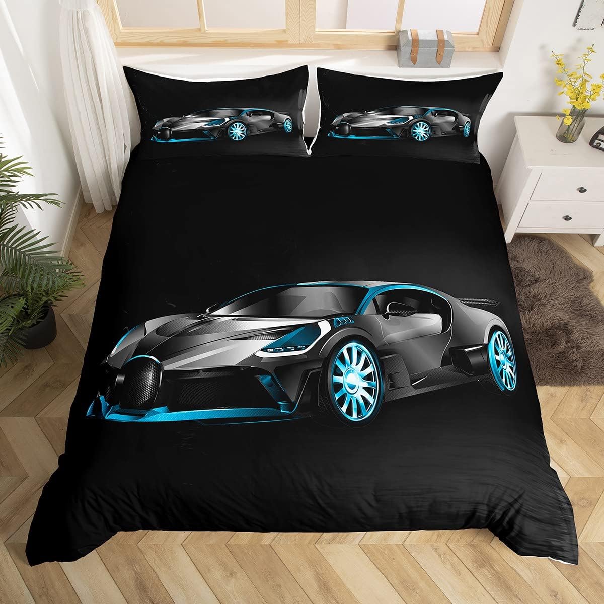 Feelyou Race Car Bedding Set Twin Size Black Sports Car