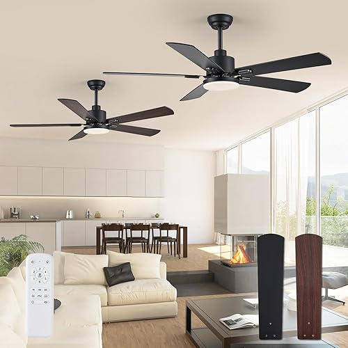 Miniatura 1 de ZMISHIBO Paquete de 2 ventiladores de techo de 52 pulgadas con luces, ventilador de techo moderno negro con control remoto, ventilador de techo