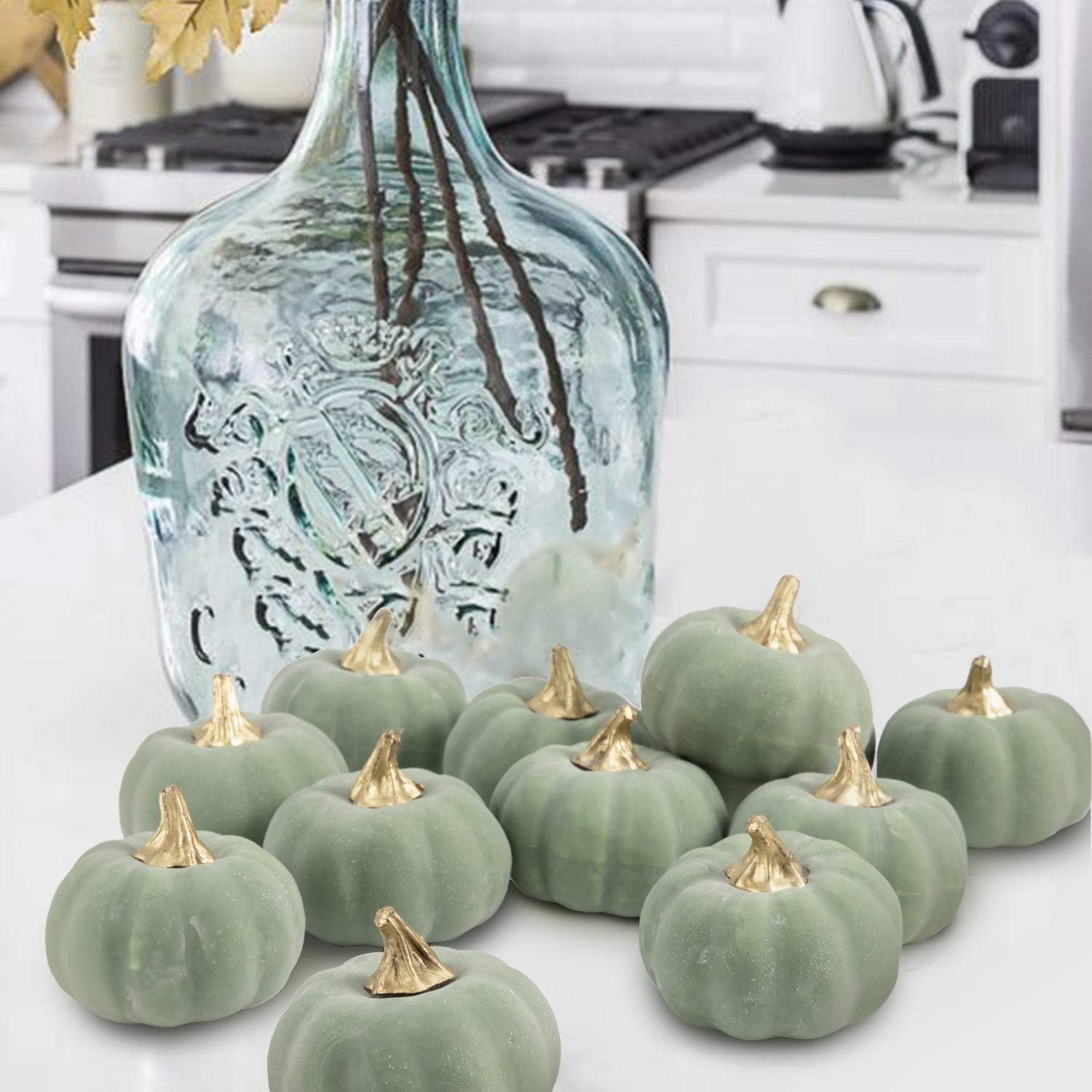 Artificial Pumpkins Bulk Vintage Green Fake Foam Lifelike Pumpkin — view 6