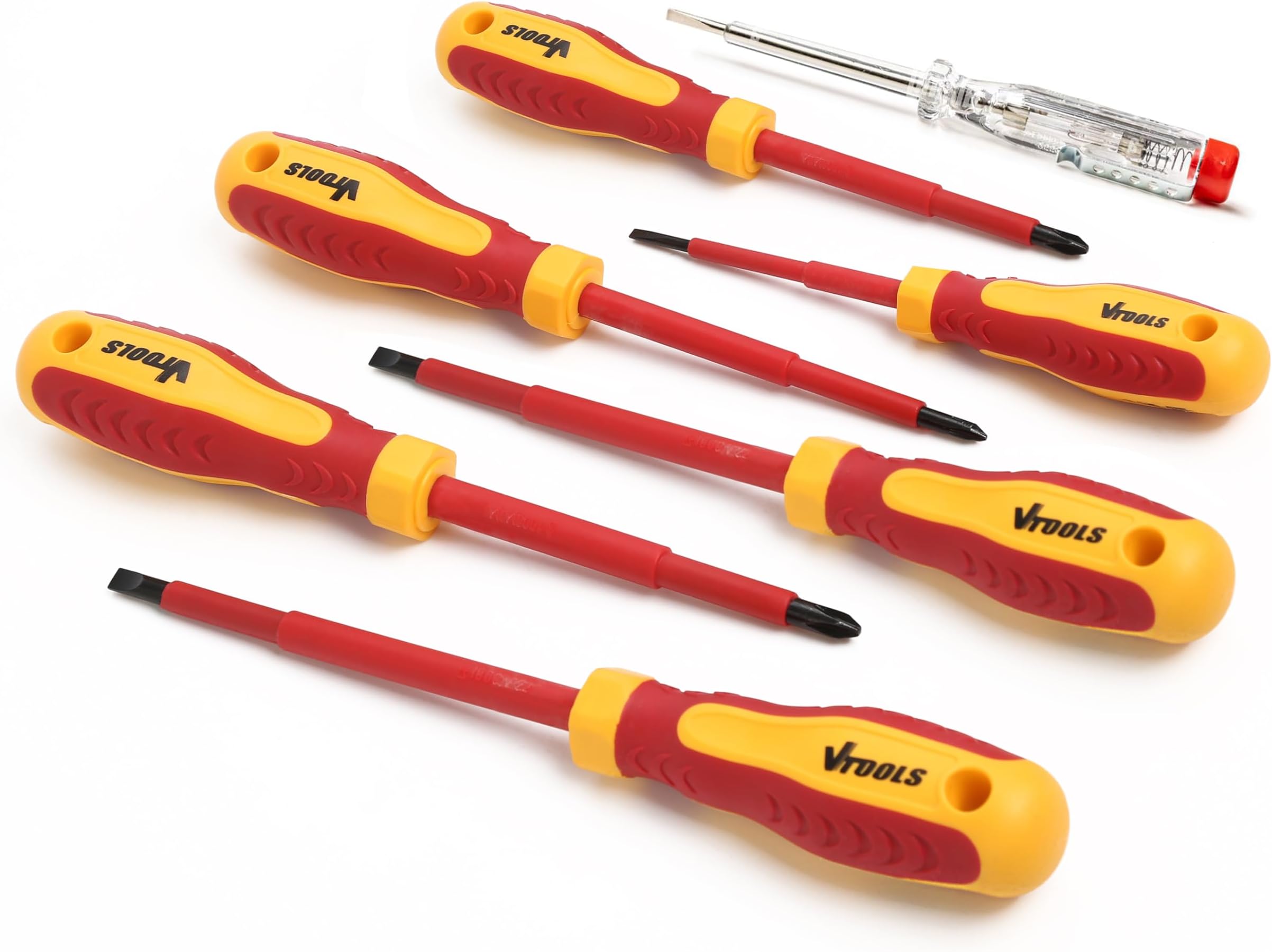 7-Piece Insulated Screwdriver Set with Voltage Tester, VDE Certified 1000V, Magnetic, Professional, Cushion Grip, Ergonomic Handle, Flat & Phillips