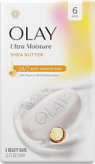 Olay Beauty Bar, Ultra Moisture,10x More Moisturizers, 24/7 Soft & Smooth Skin, Gentle Cleanse on Face & Body, Vitamin B3 Complex, For All Skin Types, Shea Butter Scent, 3.75 oz, (Pack of 6)
