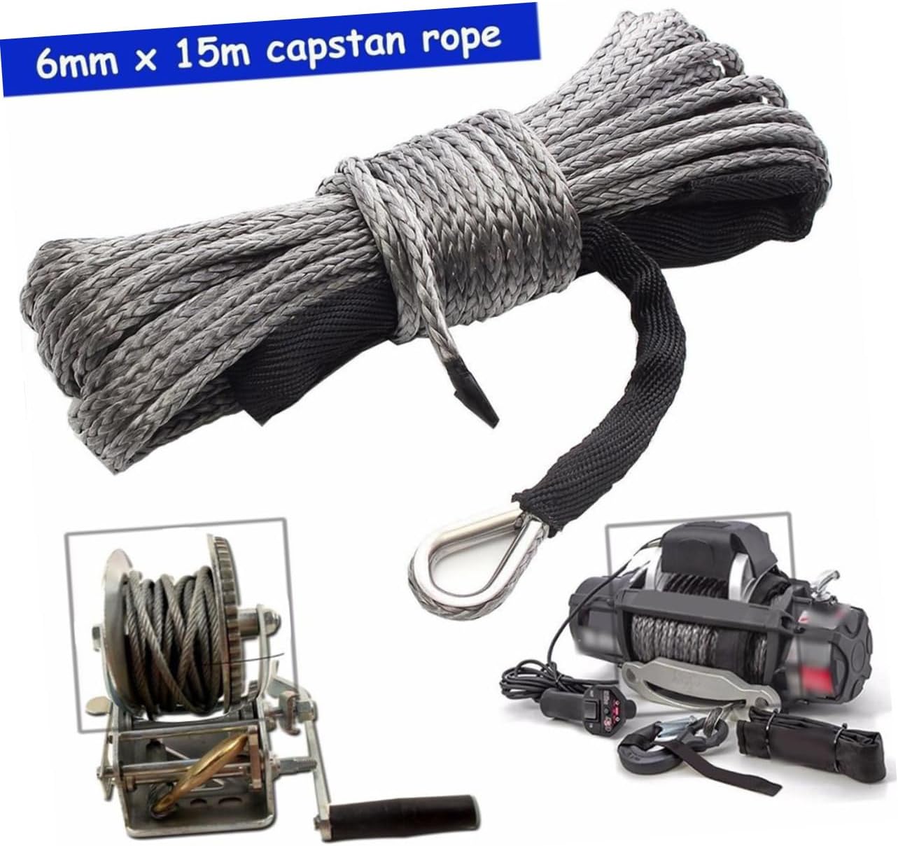 1/4 x 50 Synthetic Winch Rope 7700LBS Heavy Duty Cable for ATV UTV SUV Trucks Hook and Stopper