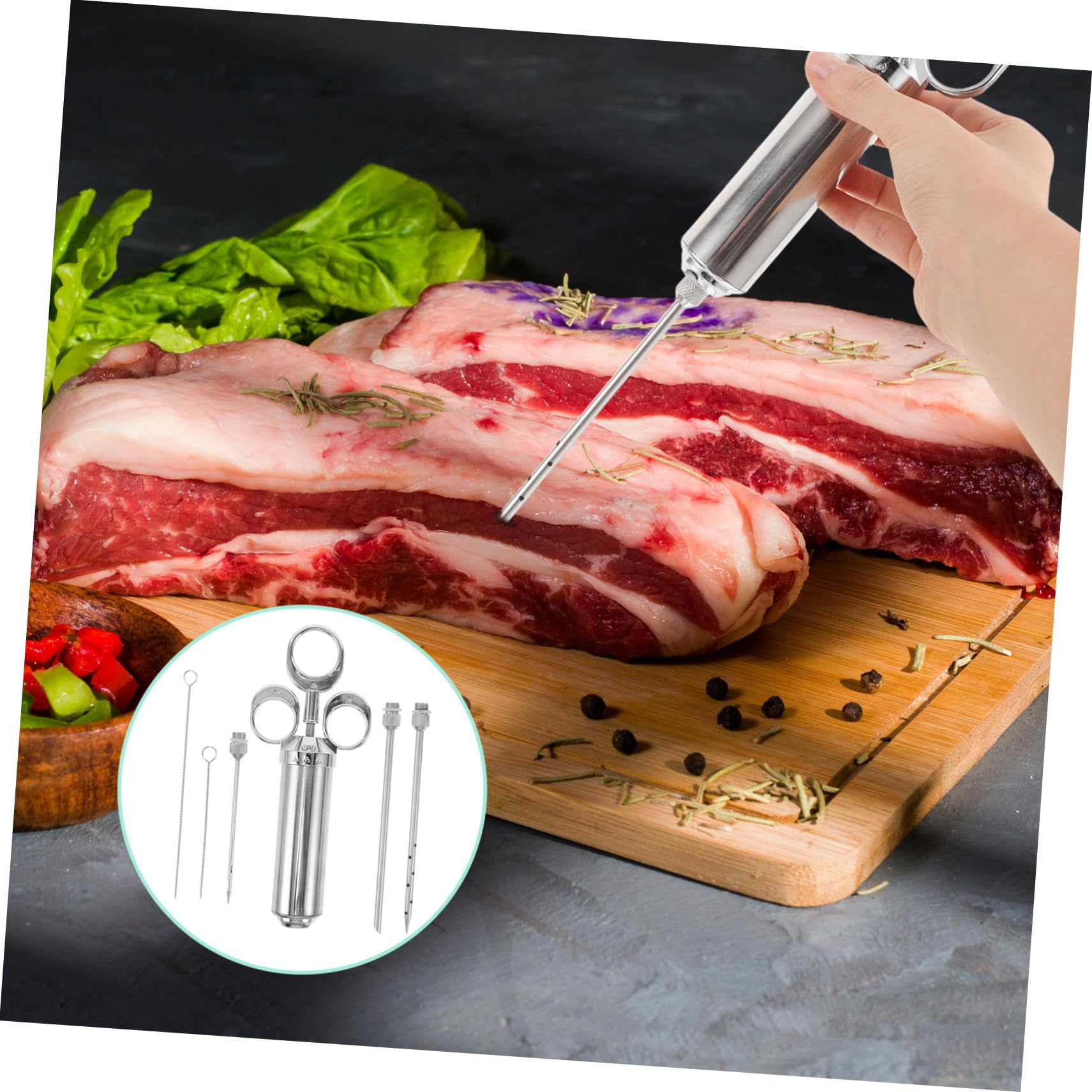 UKCOCO Fleischinjektor Satz mit Drei Nadeln für Grill und Bbq