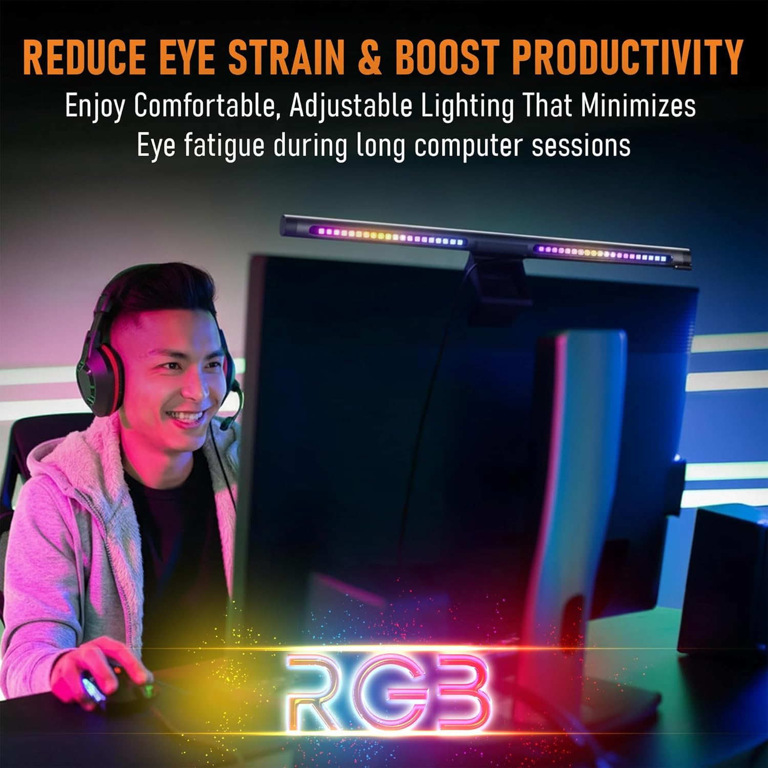 Beam Monitor Light Bar, LED Light bar for Eye Caring, e-Reading, LED Desk Lamp with Auto-Dimming, Touch Control, No Screen Glare, Space Saving, Home Office Task Lamps Black (RGB Backlight)