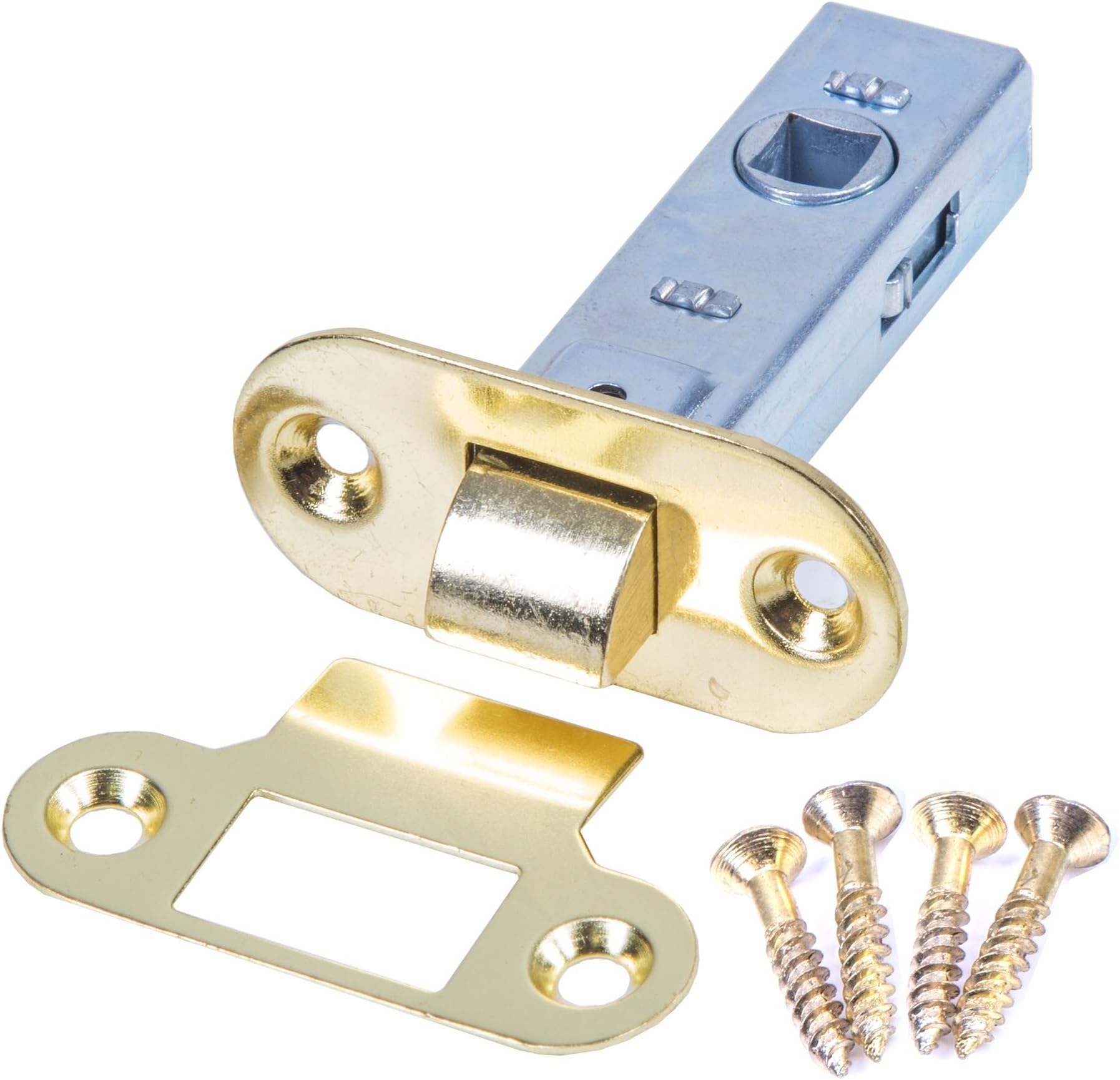 Brass Tubular 63mm Mortice Latch - Round Face Plate Door Handle Catch + Fixings