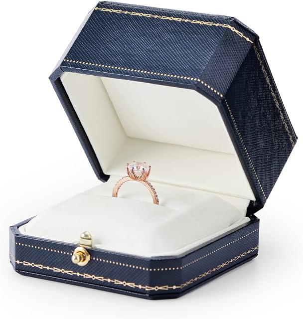 Oirlv Ring Box Classical Jewellery Box Octagonal Engagement Ring Boxes Royal Blue Jewellery Gift Boxes for Engagement Ring, Classic Earring Jewelry Elegant Case Gift Box 