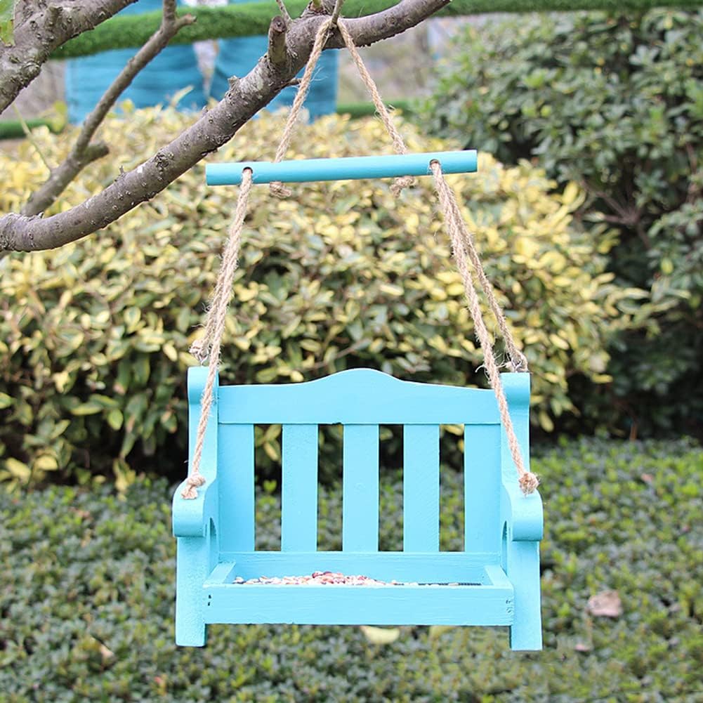 Porch Swing Bird Feeder for Outside, Retro Bench Shaped Swing Seat Bird Feeder, Handmade Outdoor Wooden Garden Swing Wild Bird Feeder for Yard, Patio Decoration