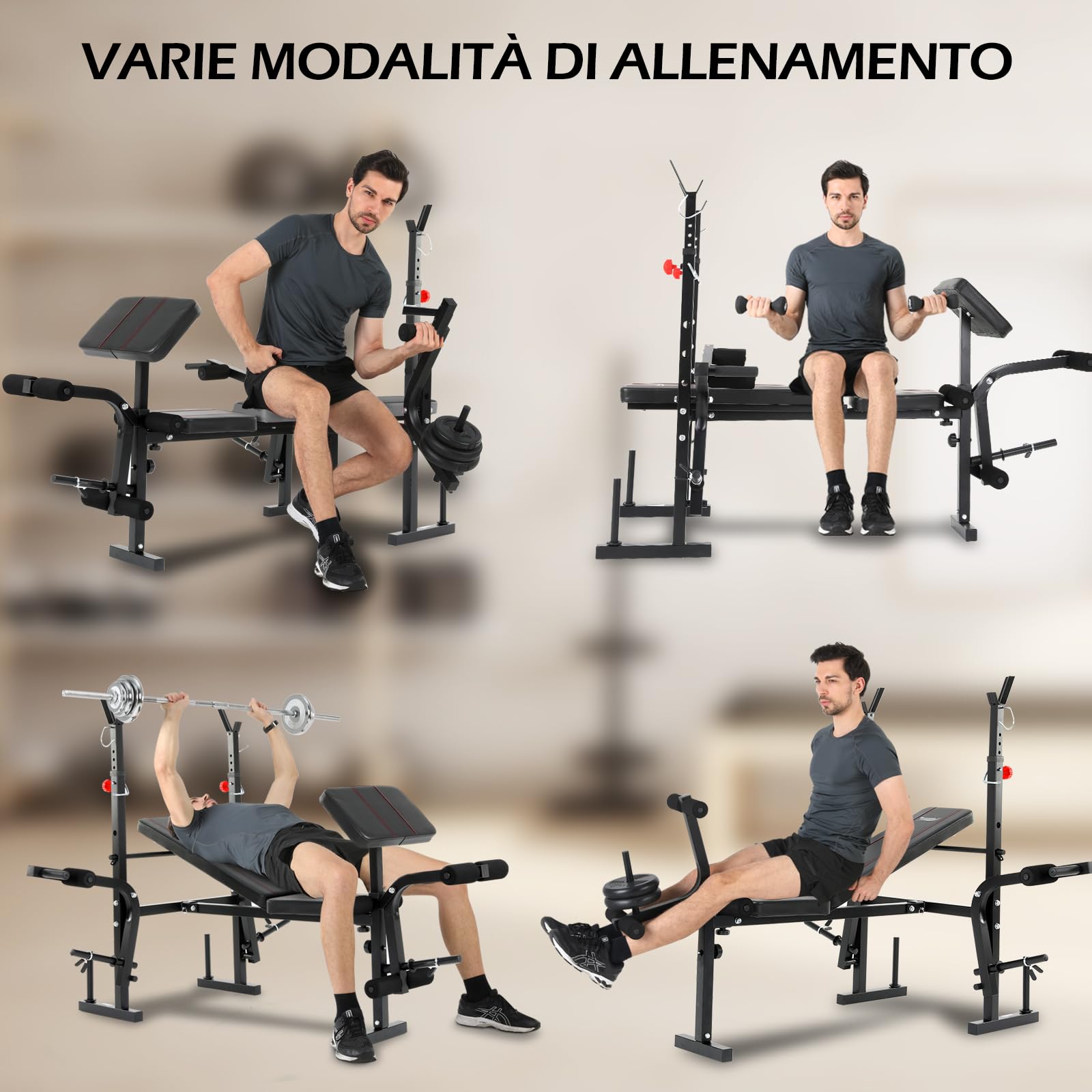 Panca Multifunzione Pieghevole per Palestra Casa, Panca Regolabile Pesi con 4 Inclinazioni per Allenamento, NV-5431