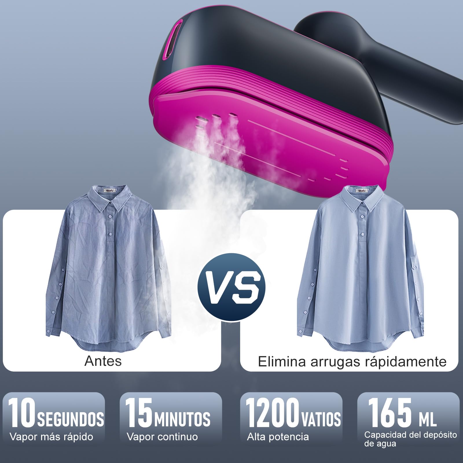 Plancha Vertical Vapor 2 en 1-Vaporizador de Mano para Ropa y Plancha Ropa, Plancha Ligera de Viaje de 1200 W (0,8 kg) -3 Modos de Vapor, Depósito de 165 ml y Pantalla LED - Ideal para Casa Accesori