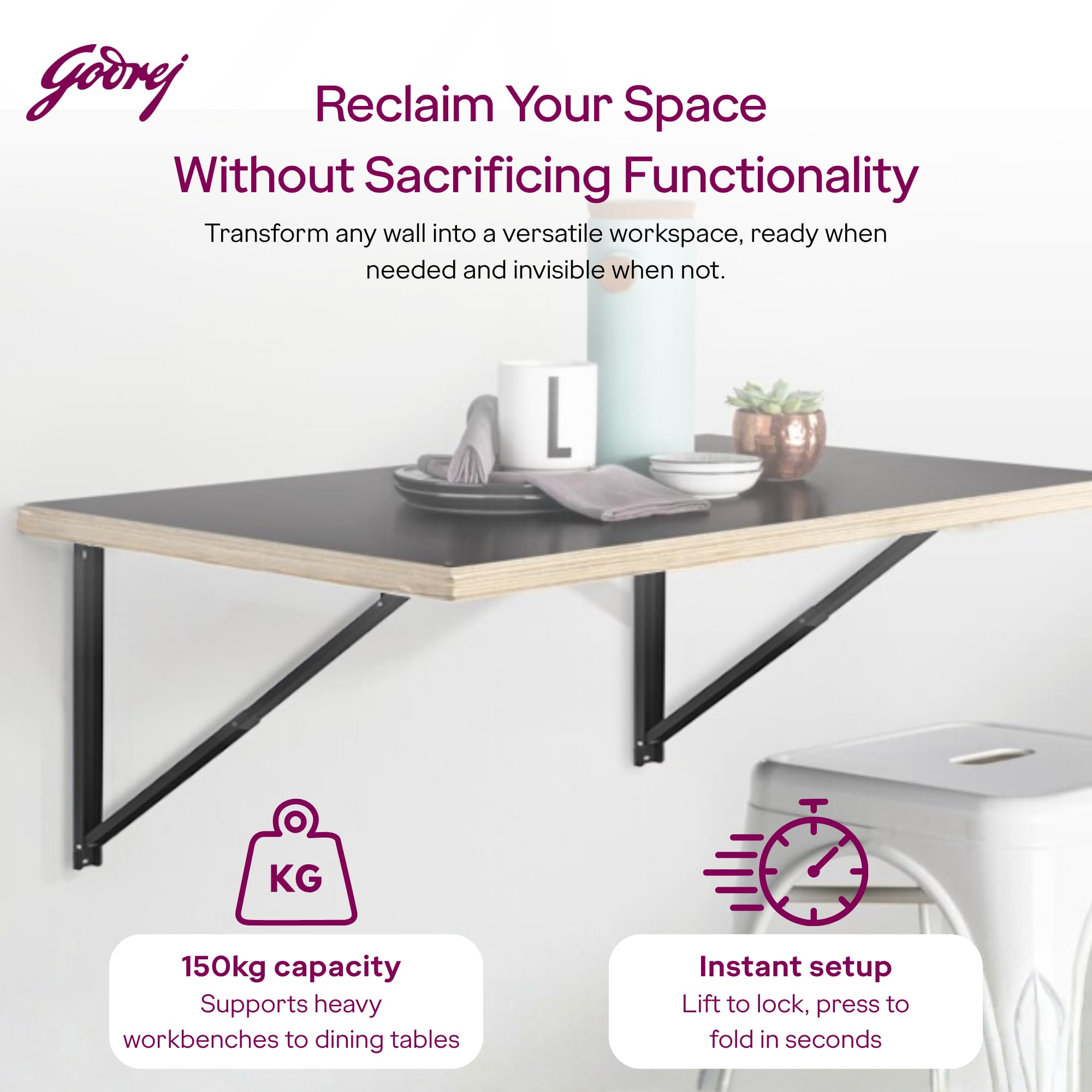 Godrej Folding Table Bracket - Space Saving Wall Mount -3