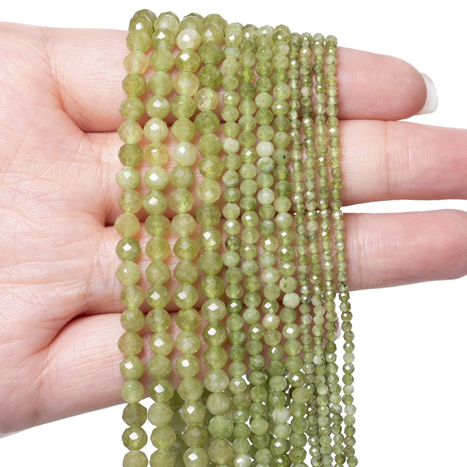 3mm 120pcs Natural Olivine Stone Beads, Songxi Small Faceted Round Loose Gemstone Beads for Jewelry Making, DIY Art and Craft, Bracelet for Necklace (1 Strand)