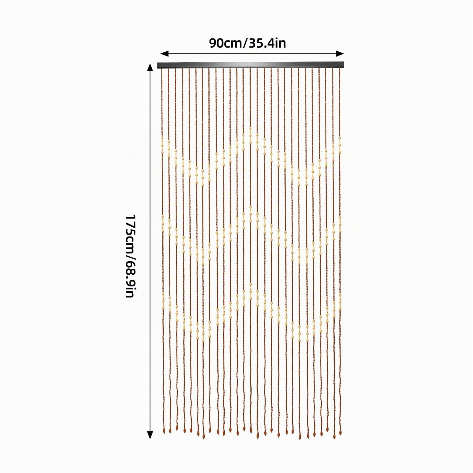 Rideau de porte en perles 90x175 cm 27 brins - Rideau en bois perlé en bambou - Boho pour portes, décoration, séparateur de pièce pour salon, balcon (Bois)