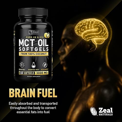 Miniatura 5 de Zeal Naturals Cápsulas de aceite MCT puro, 3000 mg, 360 cápsulas blandas | Aceite C10, C8 MCT coco sin refinar | Suplemento de apoyo energético y