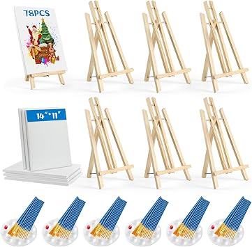 Painting Supplies78Pcs Set with 16" Easels+11"x14"Canvases for Sip&Paint | Paint Set Couples Painting Kits for Adults,Students,Beginner6*16" Easels+11"x14"Stretched Canvases+60 Brushes+6Palettes