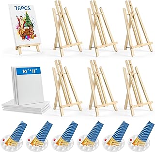 78 Pcs Painting Supplies-6*(16" Easels+11"x14"Stretched Canvases)+60 Brushes+6 Palettes,Paint Set for Paint Parties,Sip and Paint,Couples Painting Kits for Adults, Kids,Students,Artists,Beginner