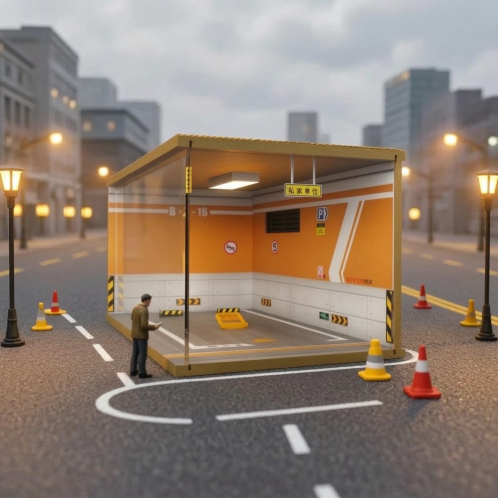 Modello di Garage Trasparente Modellismo | Assemblato, Alta Trasparenza, Diorama, per Esposizione su Mensola