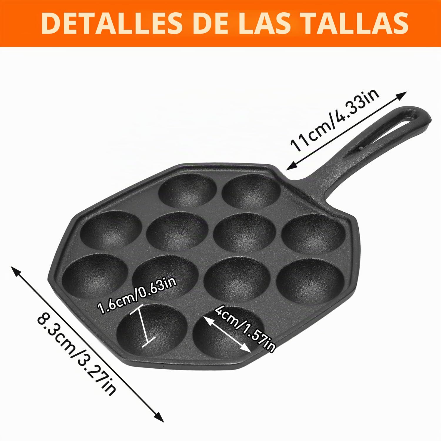 Tissting Takoyaki Grill Pan 12 Rejillas 4 Cm Orificio Takoyaki Bandeja Para Hornear de Hierro Fundido con Mango Hueco, Sartén Antiadherente para Albóndigas de Pulpo para Estufa de Inducción Eléctrica
