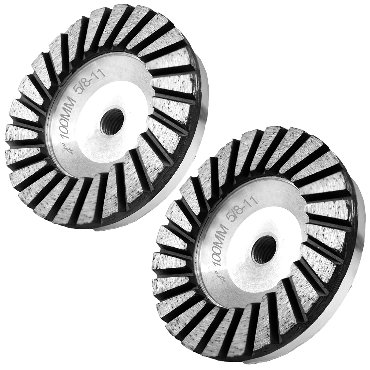 2pcs - 4" Concrete Diamond Cup Wheel Grinding with 5/8"-11 Arbor 30 Grit Aluminum Based, Turbo Diamond Angle Grinder Wheels for Concrete Granite Marble Masonry Brick