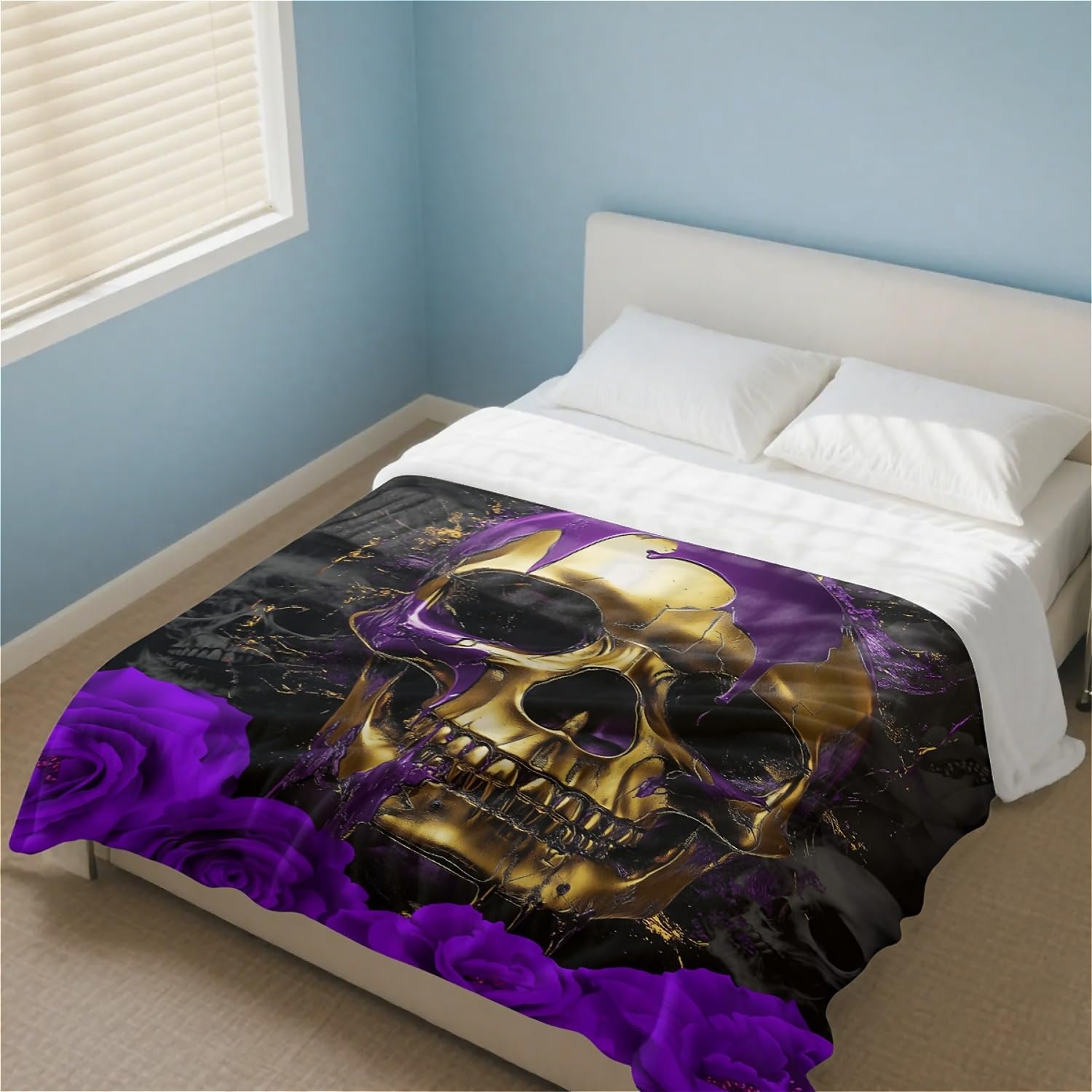 Purple Rose Skull Blanket Fleece Throw for Couch Bed Sofa Travel and Camping, Soft Plush Throw Blanket for for All Seasons 50"x60" - Warm Plush Throw Blank for Women, Men and Kids - Image 7