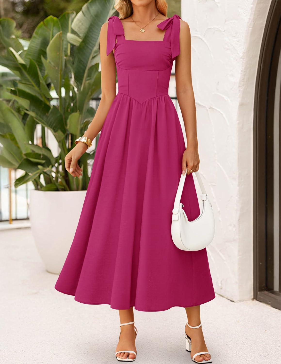ZESICA Women's Summer Spaghetti Strap Maxi Dress 2026 Tie Shoulder Square Neck Flowy Wedding Guest Party Beach Long Dresses