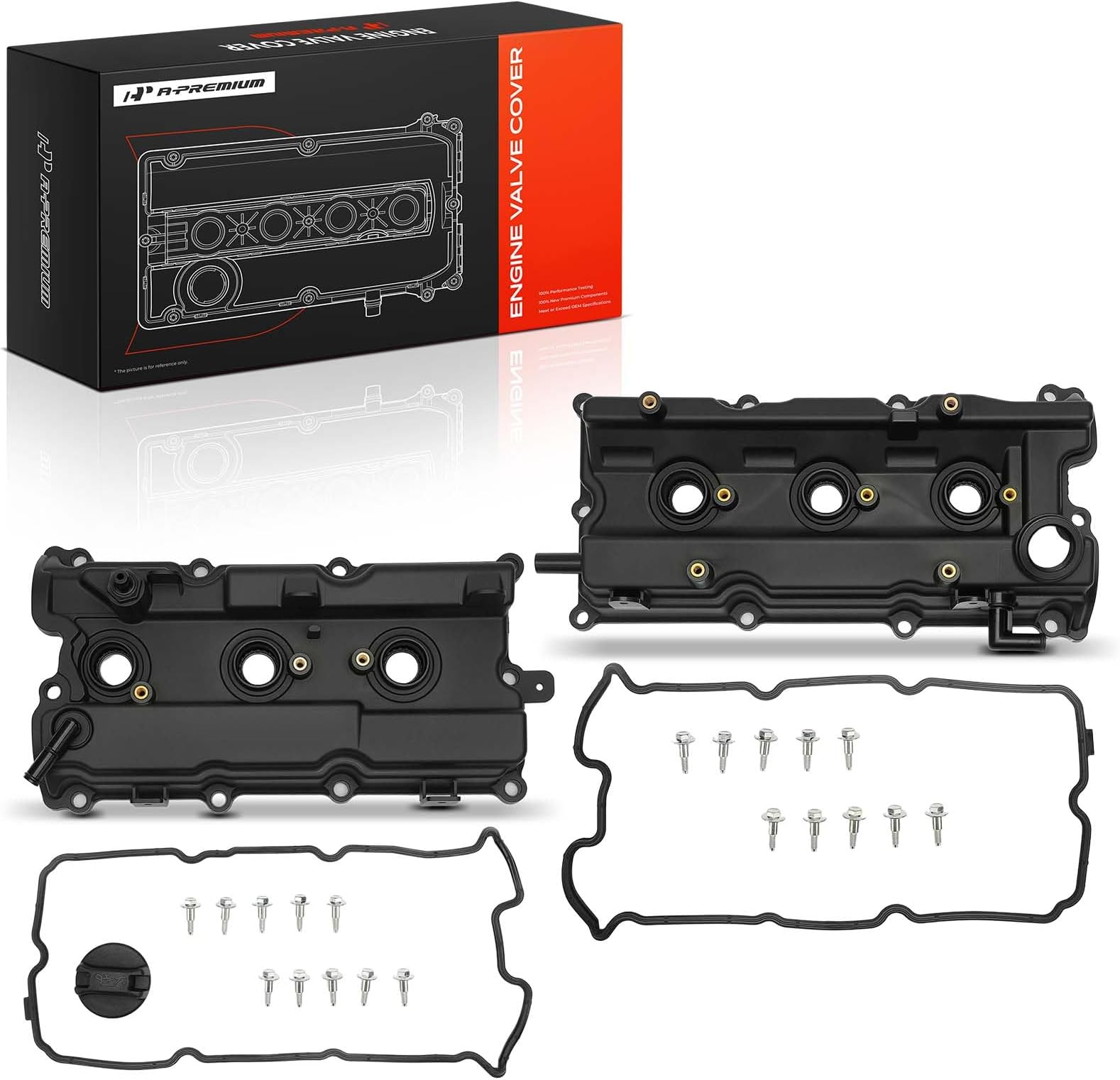 A-Premium Front & Rear Engine Valve Cover with Gasket, Bolts & Oil Cap Compatible with Nissan Altima (Teana) 2002-2006, Maxima 2002-2008, Quest 2004-2009, Murano 2003-2007, V6 3.5L VQ35DE